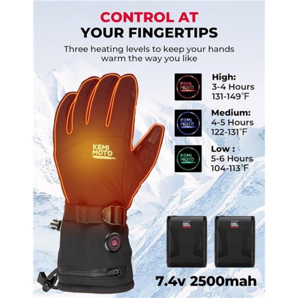 New Heated Motorcycle Gloves for Men and Women 7.4V 2500mAh, Touchscreen, - Picture 2 of 7